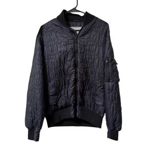 Vintage Y2K Stussy Monogram Black Skull Quilted Bomber Jacket Size Medium RARE